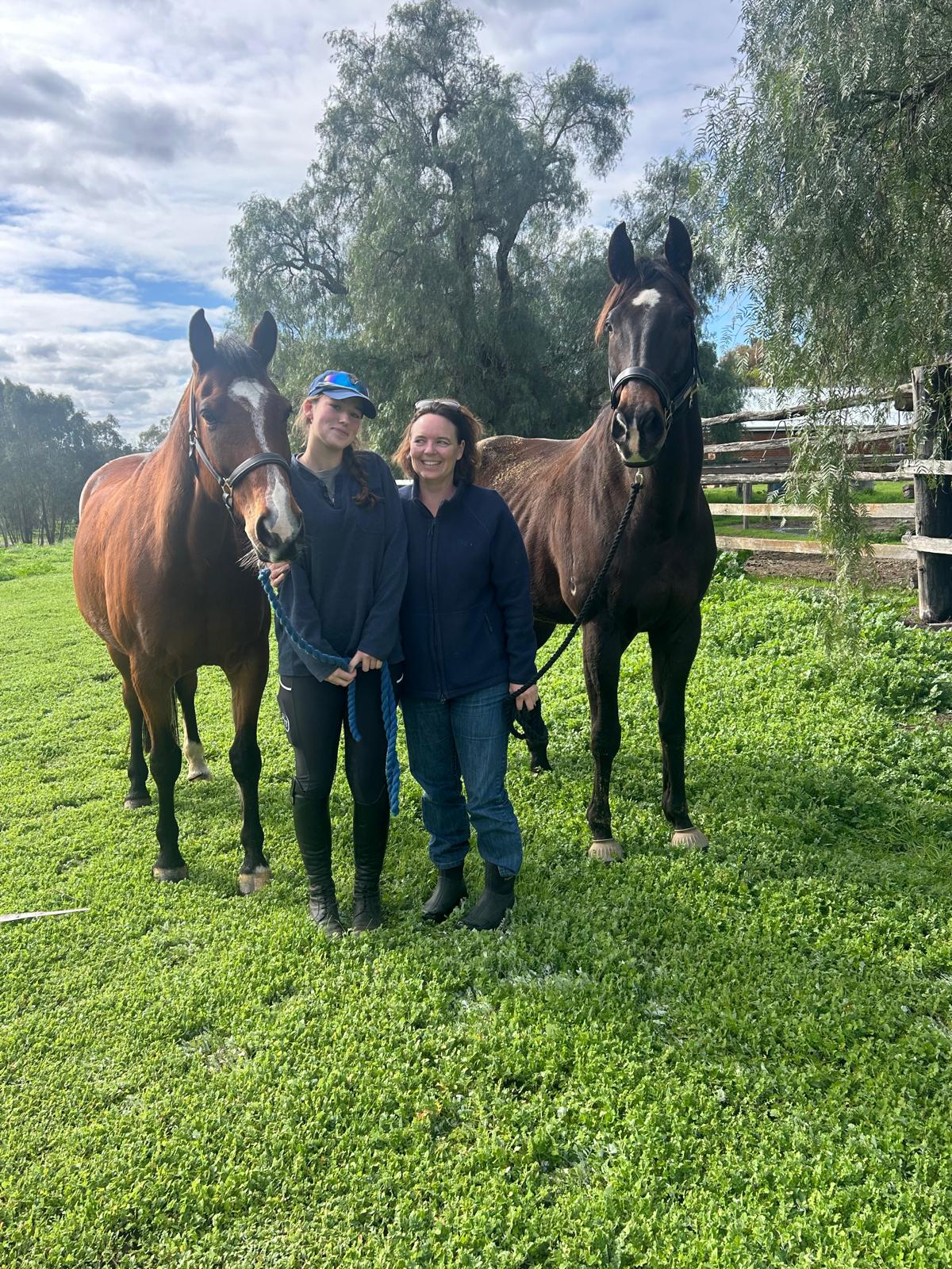 Two of the horses at Guildford Farm with their handlers, available for photography by arrangement